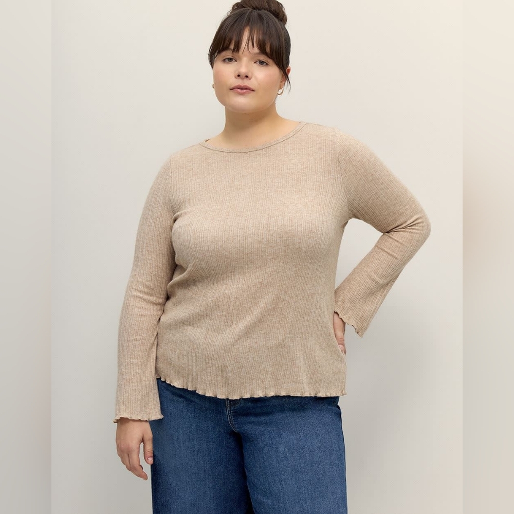 Addition Elle Ribbed Long Sleeve Top - Tan Size 1X